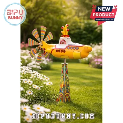 Yellow Submarine Retro 60s Kinetic Metal Garden Wind Spinner