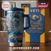 Blue and gold YETI style tumbler with West Coast Eagles 40th Anniversary 1986-2026 Australian Football design, eagle logo, jersey, stadium graphics, and matching box!