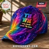 Baseball cap with vibrant galaxy paint splash print and YHWH every breath speaks His name text in rainbow colors!