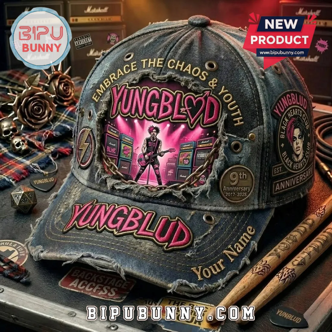 YUNGBLUD BHC 9th Anniversary Distressed Baseball Cap YUNGBLUD BHC 9th Anniversary Distressed Baseball Cap