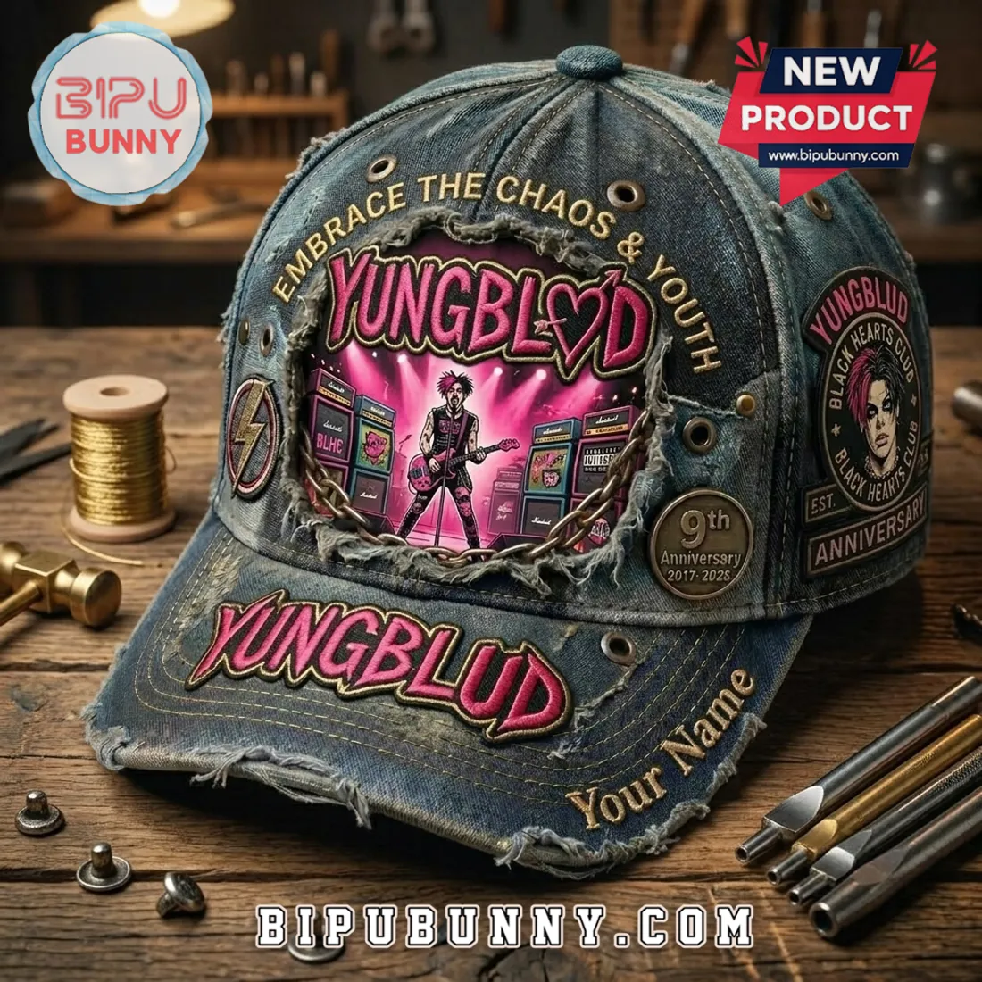 YUNGBLUD BHC 9th Anniversary Distressed Baseball Cap YUNGBLUD BHC 9th Anniversary Distressed Baseball Cap