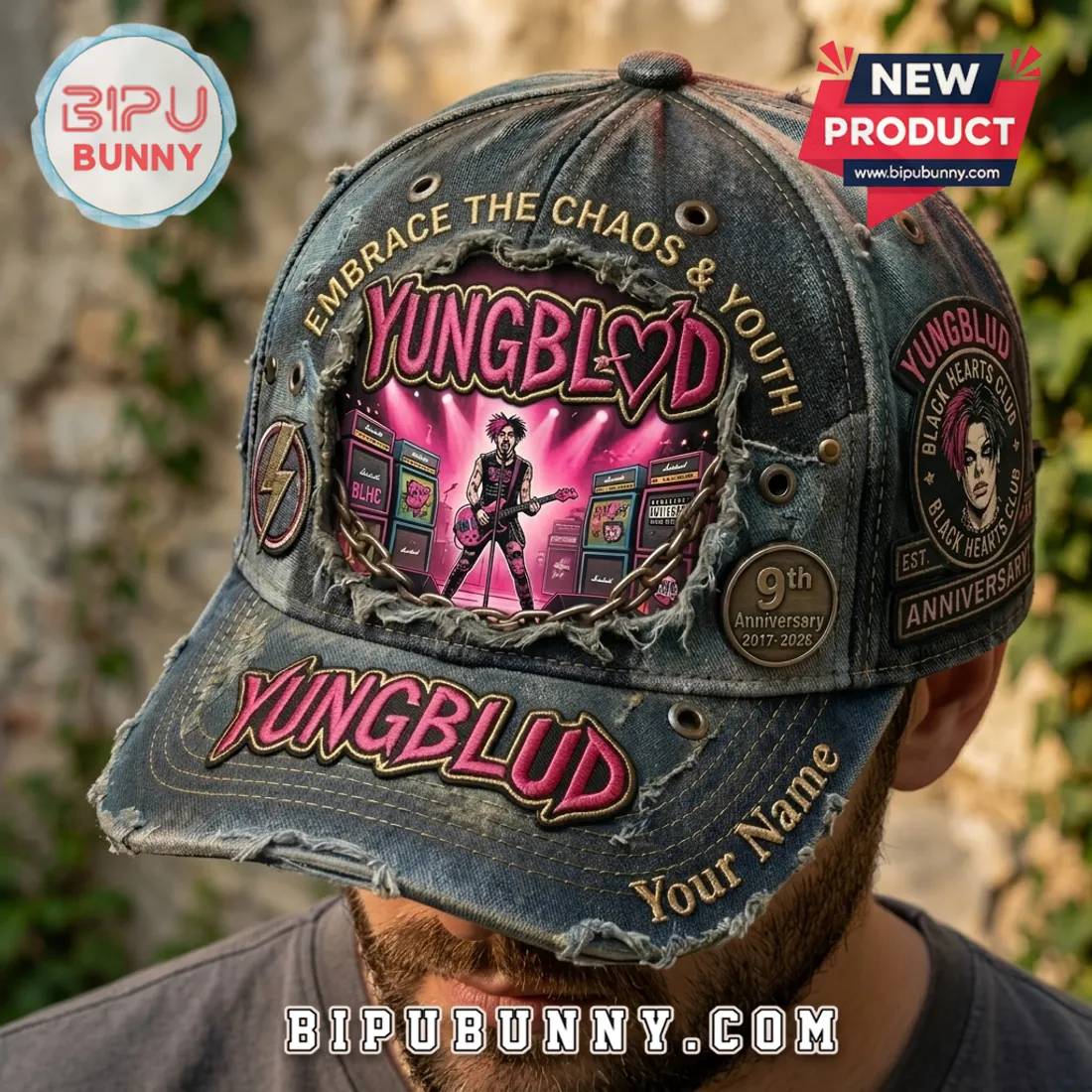 YUNGBLUD BHC 9th Anniversary Distressed Baseball Cap YUNGBLUD BHC 9th Anniversary Distressed Baseball Cap