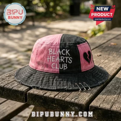 Yungblud Black Hearts Club Split Pink Black Broken Heart Bucket Hat
