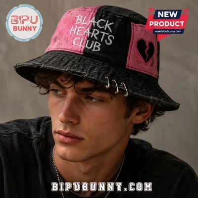 Yungblud Black Hearts Club Split Pink Black Broken Heart Bucket Hat