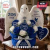 Zeta Phi Beta plush dove decoration with blue and white roses featuring ZPB letters and Sisterhood text on a blue base!