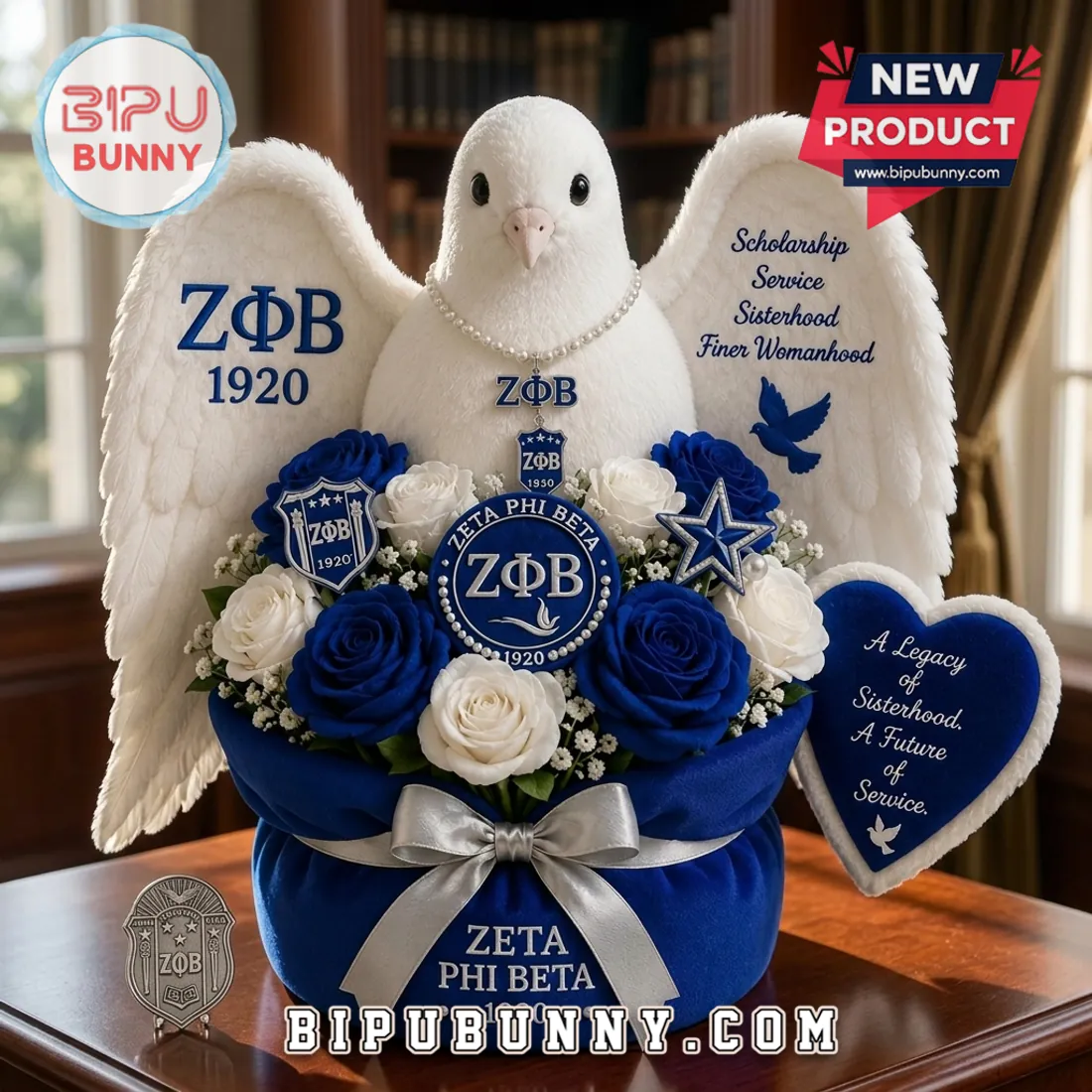 Zeta Phi Beta ZΦB 1920 Blue & White Dove Floral Plush Pillow Zeta Phi Beta ZΦB 1920 Blue & White Dove Floral Plush Pillow