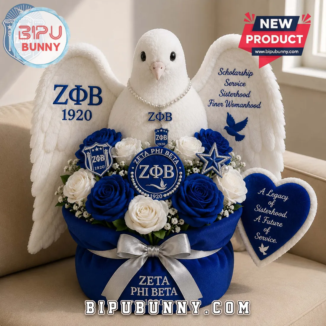 Zeta Phi Beta ZΦB 1920 Blue & White Dove Floral Plush Pillow Zeta Phi Beta ZΦB 1920 Blue & White Dove Floral Plush Pillow