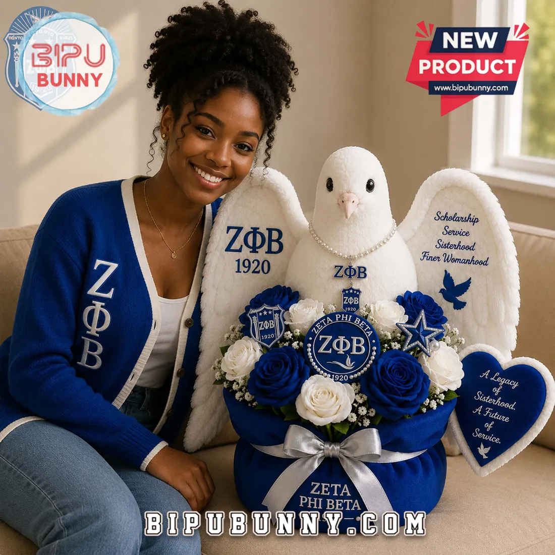 Zeta Phi Beta ZΦB 1920 Blue & White Dove Floral Plush Pillow Zeta Phi Beta ZΦB 1920 Blue & White Dove Floral Plush Pillow