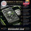 Metallic silver Megadeth lighter case with green glowing skull, lightning, embossed text 