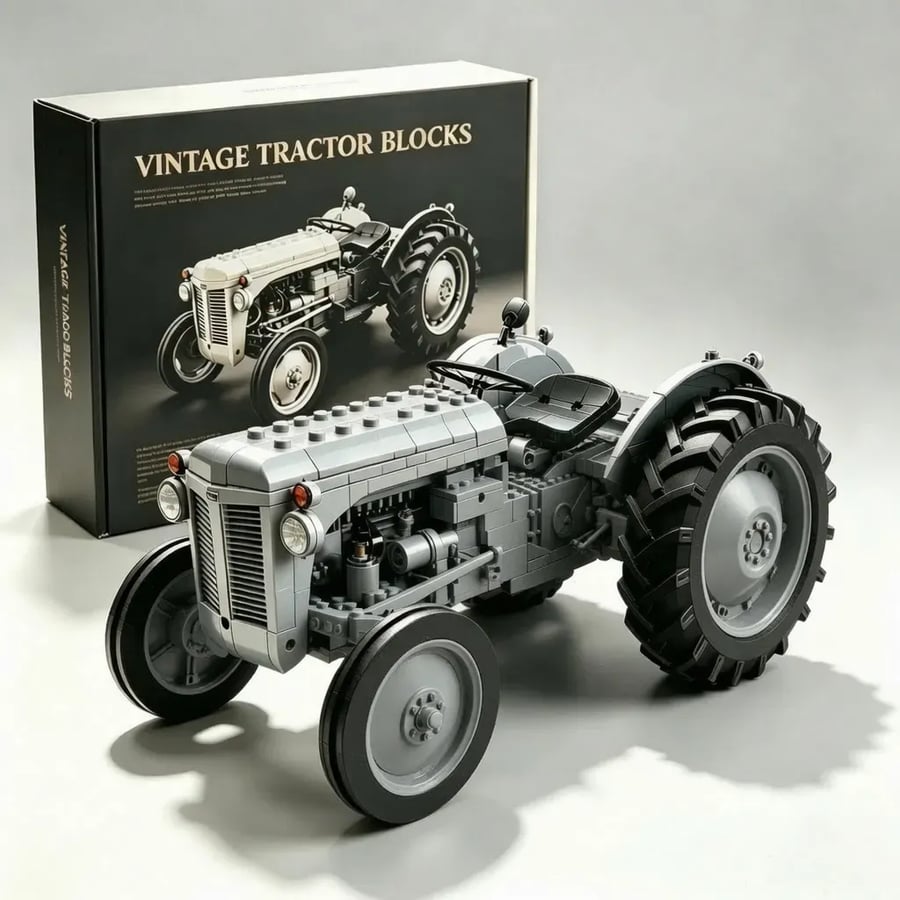 Classic 1948 Grey Farm Tractor Building Block Set – Vintage Field Edition Classic 1948 Grey Farm Tractor Building Block Set – Vintage Field Edition