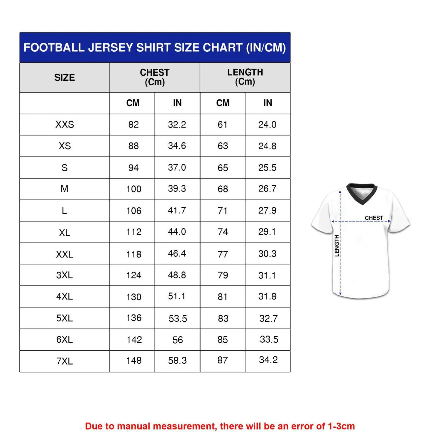 Football Jersey Size Chart - Bipubunny