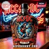 AC/DC 53rd anniversary Crown Royal whiskey bottle with Angus Young graphic, yellow lightning, and red flames on black glass.!
