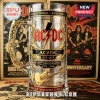 AC/DC glass beer mug with gold handle, featuring band logo, guitar graphic, and 53rd anniversary text on a clear glass body.!