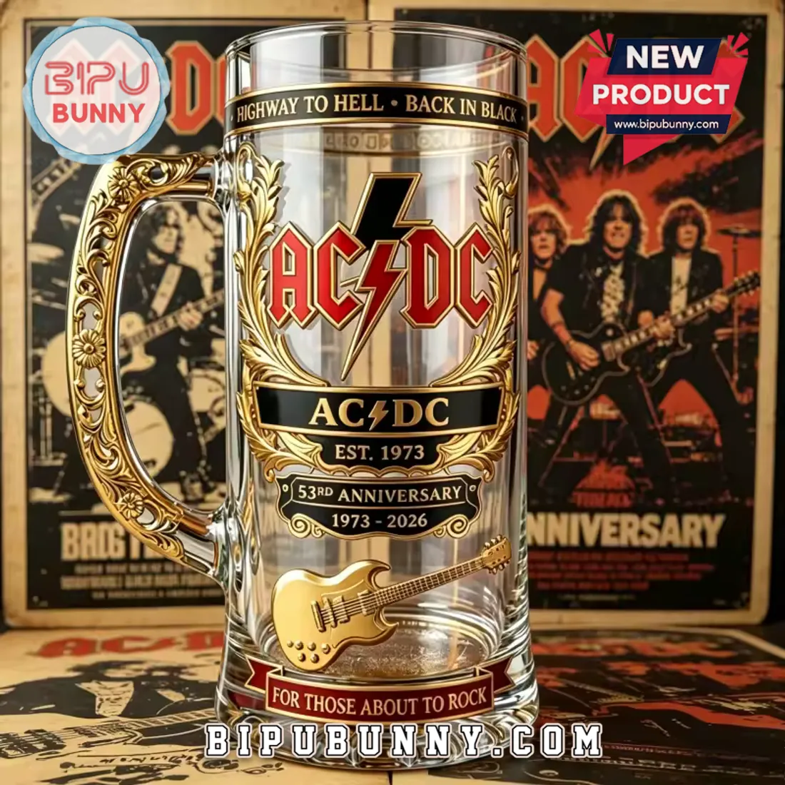 AC/DC 53rd Anniversary 1973-2026 Gold Beer Stein AC/DC 53rd Anniversary 1973-2026 Gold Beer Stein