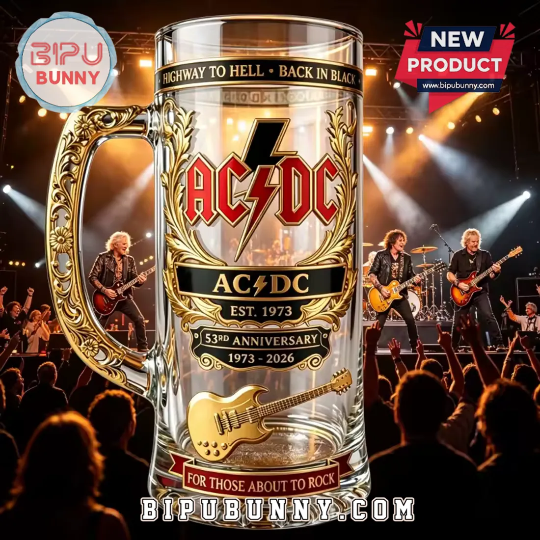 AC/DC 53rd Anniversary 1973-2026 Gold Beer Stein AC/DC 53rd Anniversary 1973-2026 Gold Beer Stein