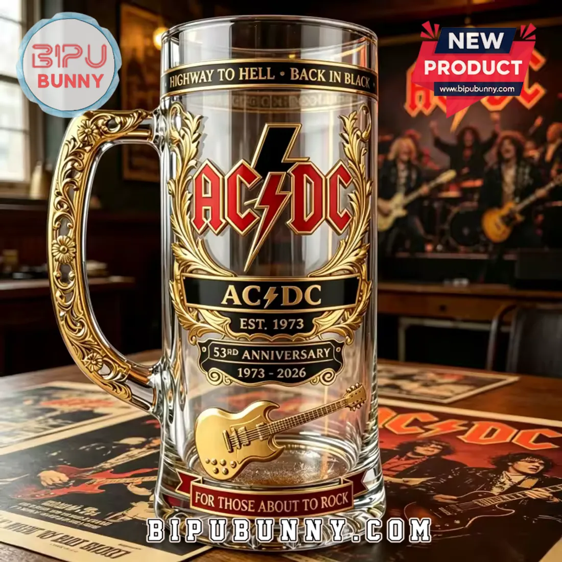 AC/DC 53rd Anniversary 1973-2026 Gold Beer Stein AC/DC 53rd Anniversary 1973-2026 Gold Beer Stein