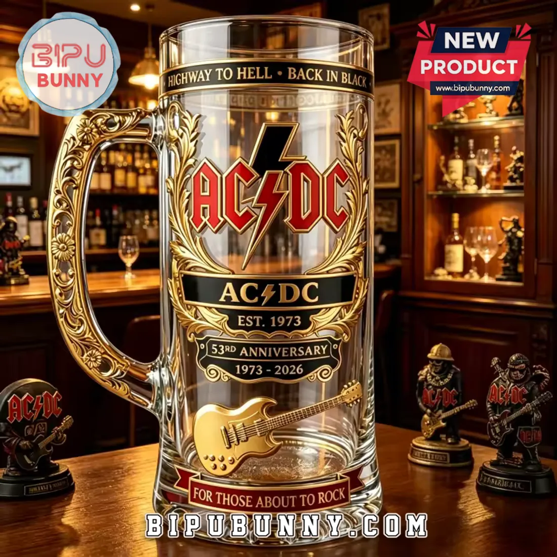AC/DC 53rd Anniversary 1973-2026 Gold Beer Stein AC/DC 53rd Anniversary 1973-2026 Gold Beer Stein