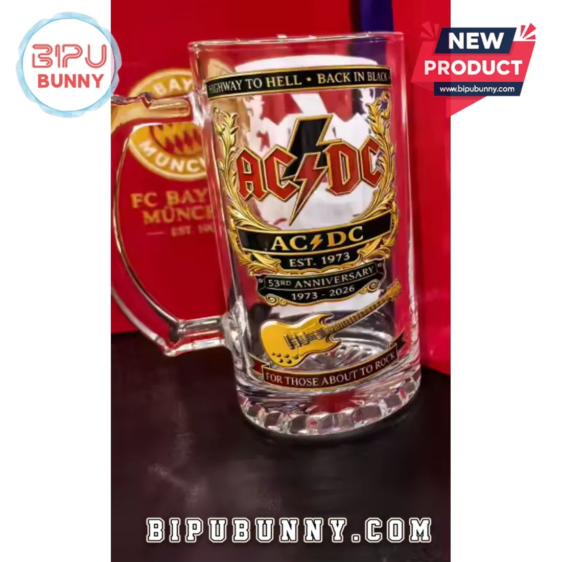 AC/DC 53rd Anniversary 1973-2026 Gold Beer Stein AC/DC 53rd Anniversary 1973-2026 Gold Beer Stein