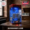 AC/DC rectangular epoxy resin lamp with blue swirling interior, band logo, miniature guitar, and gold record plaque.!