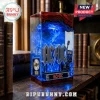 AC/DC resin lamp with blue LED swirl effect, central band logo, miniature guitar, and gold record on a wooden desk.!
