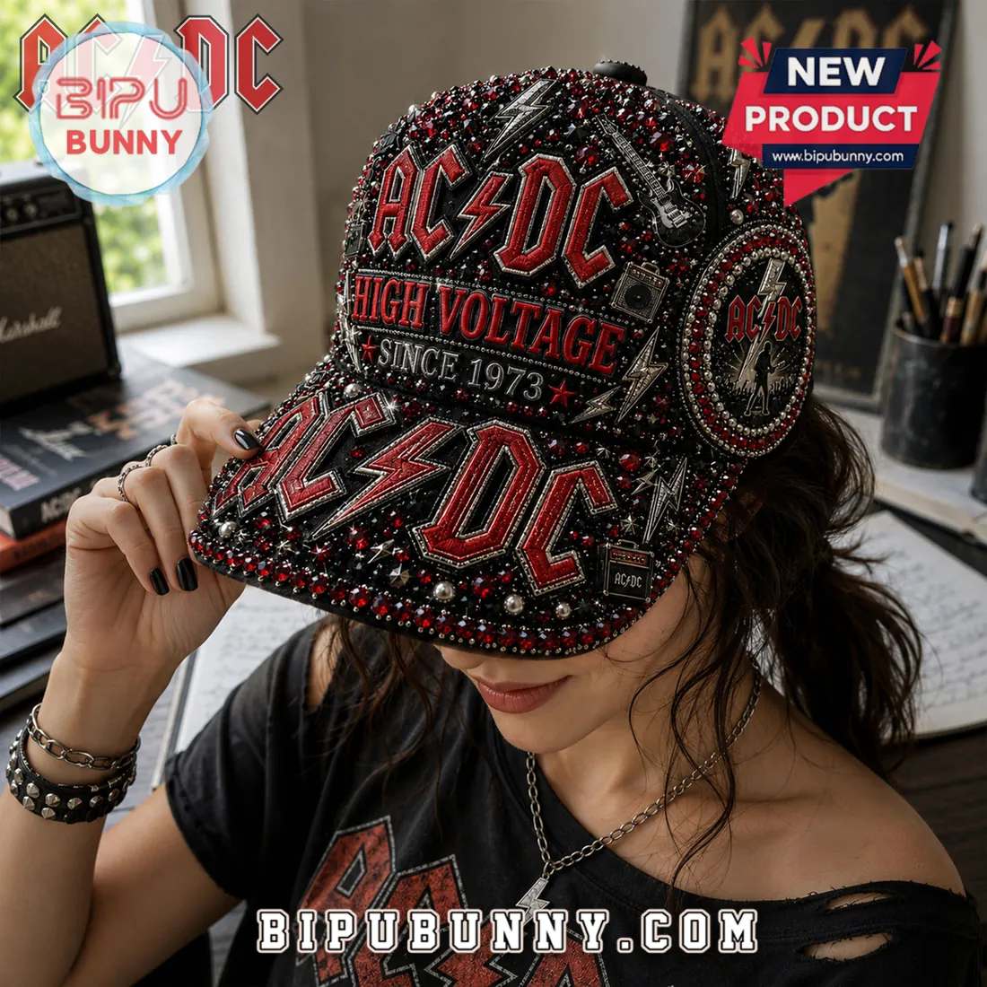 AC/DC High Voltage Rhinestone Premium Cap AC/DC High Voltage Rhinestone Premium Cap