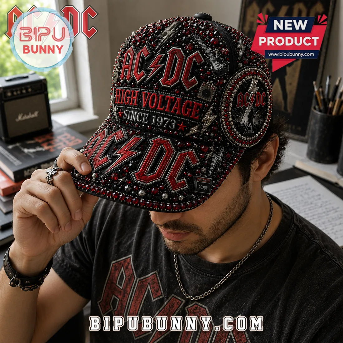 AC/DC High Voltage Rhinestone Premium Cap AC/DC High Voltage Rhinestone Premium Cap