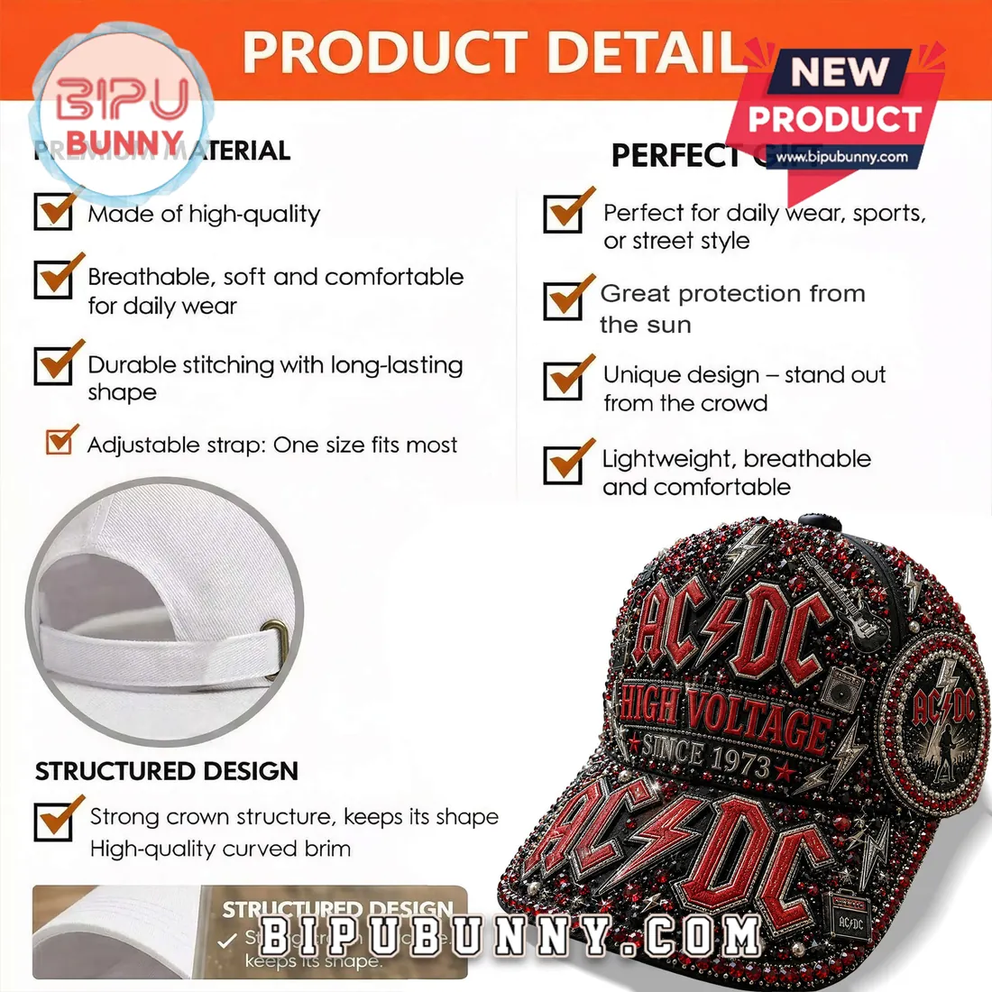 AC/DC High Voltage Rhinestone Premium Cap AC/DC High Voltage Rhinestone Premium Cap