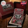 Alabama Crimson Tide Zippo lighter with embossed elephant logo and stadium graphic in a velvet-lined display box.!