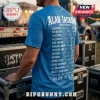 Bright blue Alan Jackson concert t-shirt featuring a list of country artists and signatures printed in white on the back.!