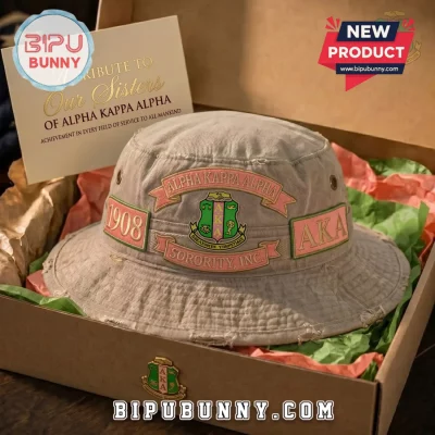 Alpha Kappa Alpha Sorority AKA 1908 Distressed Khaki Collectible Bucket Hat