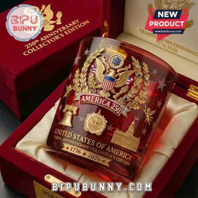 America 250th Anniversary Embossed Red Glass Whiskey Tumbler