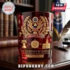 Deep red glass tumbler featuring gold 250th anniversary America emblem, Liberty Bell, Independence Hall, and 1776-2026 text.!