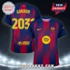 Barcelona FC home soccer jersey with Gordon name and number 2031, red and blue stripes, yellow Nike logo and Spotify logo.!