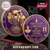 Anze Kopitar retirement commemorative coin set with gold and purple detailing, displayed in a wooden case with LA Kings logo.!