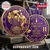 Anze Kopitar retirement commemorative gold and purple metal coin featuring hockey player graphics and career statistics.!