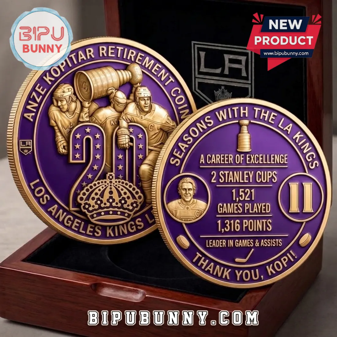 Anze Kopitar Los Angeles Kings 20 Seasons Gold Embossed Coin Anze Kopitar Los Angeles Kings 20 Seasons Gold Embossed Coin