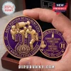 Anze Kopitar LA Kings retirement commemorative coin with gold relief figures, Stanley Cup, and purple enamel background.!