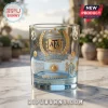 Argentina World Cup Champions whiskey glass with gold AFA crest, soccer ball motifs, and Lionel Messi illustration.!