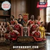 Arsenal FC 2025-2026 Premier League champions trophy and team resin statue on a wooden desk background.!