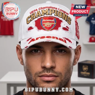 Arsenal FC UEFA Champions League Winners White Distressed Baseball Cap