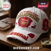 White distressed Arsenal FC baseball cap with gold Champions lettering and embroidered UEFA Champions League patch.!