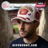 White Arsenal FC distressed baseball cap featuring UEFA Champions League embroidery and red fabric tears on brim.!