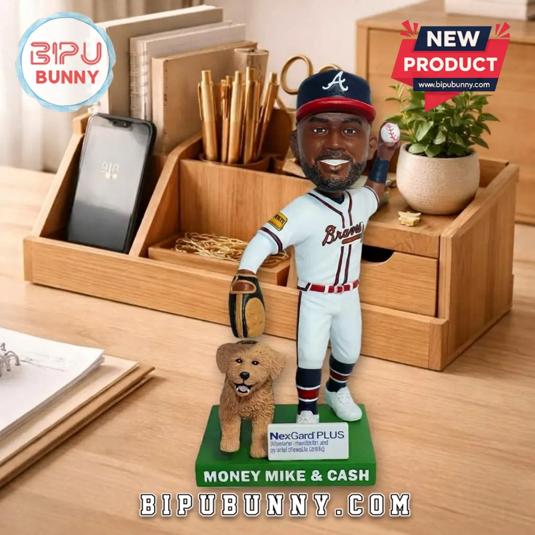 Atlanta Braves Michael Harris II Money Mike & Cash NexGard Plus Bobblehead Atlanta Braves Michael Harris II Money Mike & Cash NexGard Plus Bobblehead