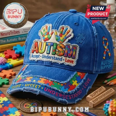 Autism Awareness Puzzle Denim Distressed Baseball Cap