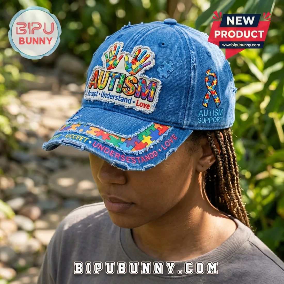 Autism Awareness Puzzle Denim Distressed Baseball Cap Autism Awareness Puzzle Denim Distressed Baseball Cap
