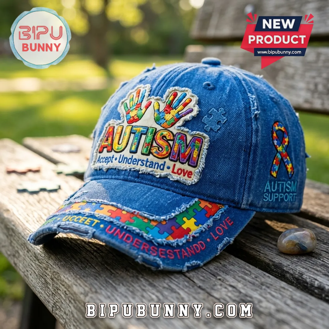Autism Awareness Puzzle Denim Distressed Baseball Cap Autism Awareness Puzzle Denim Distressed Baseball Cap
