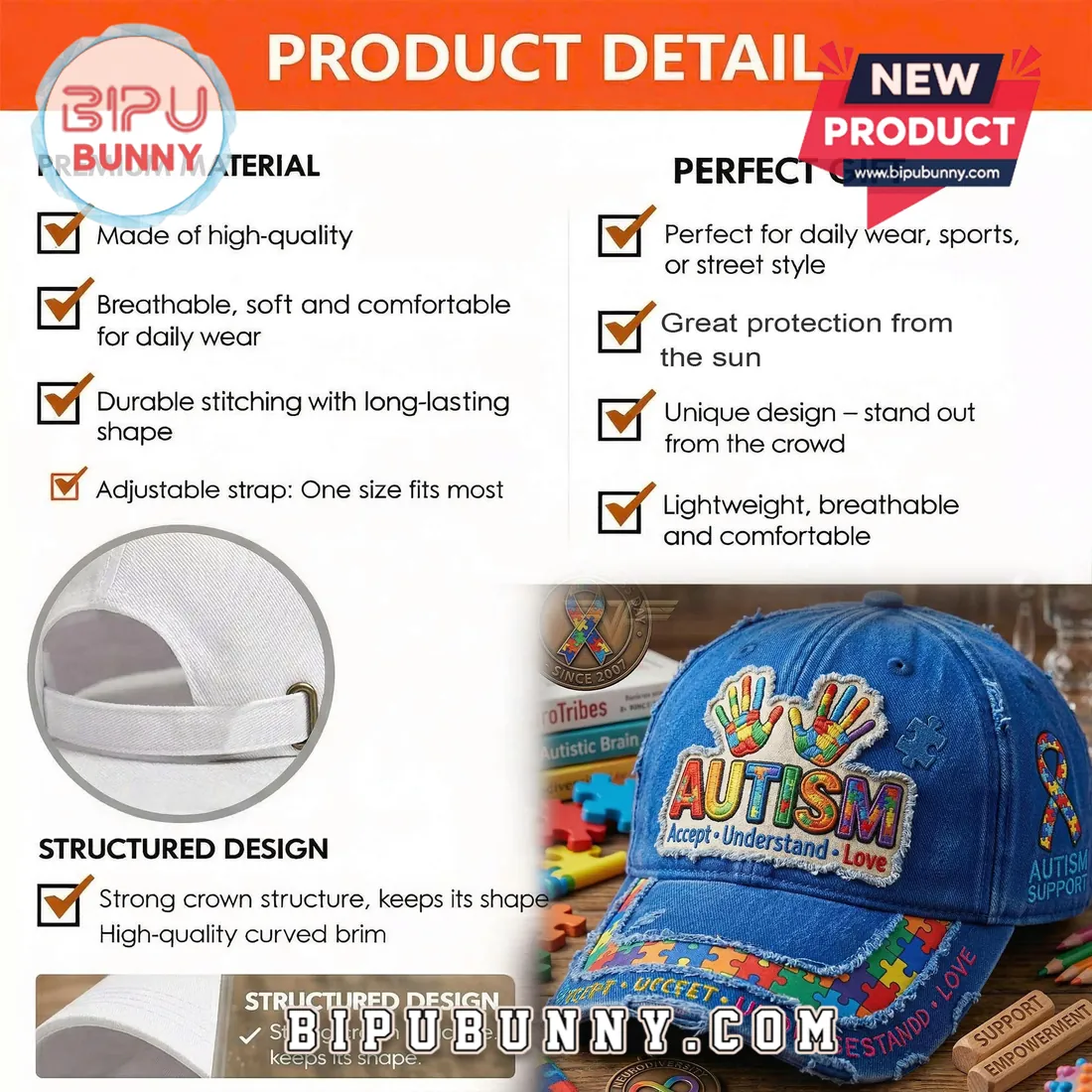 Autism Awareness Puzzle Denim Distressed Baseball Cap Autism Awareness Puzzle Denim Distressed Baseball Cap