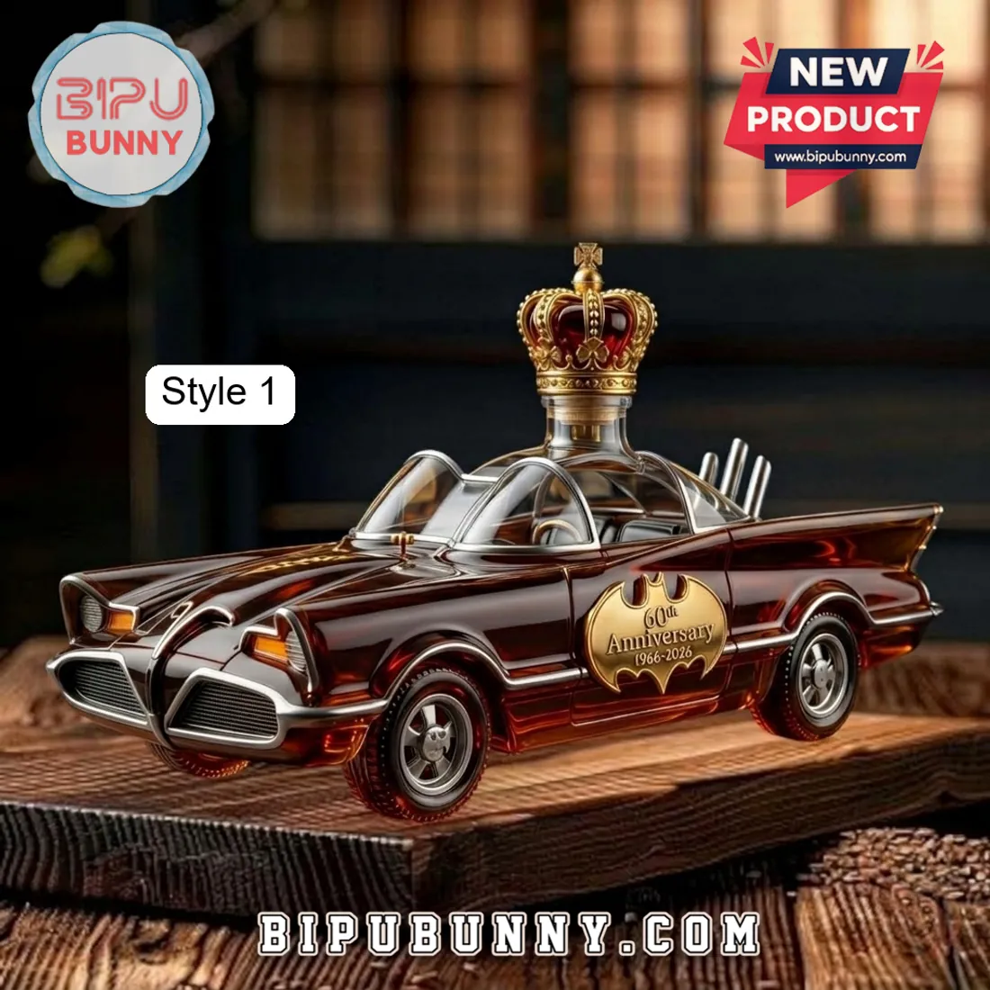 Batman 1966 Batmobile 60th Anniversary Glass Whiskey Decanter Batman 1966 Batmobile 60th Anniversary Glass Whiskey Decanter