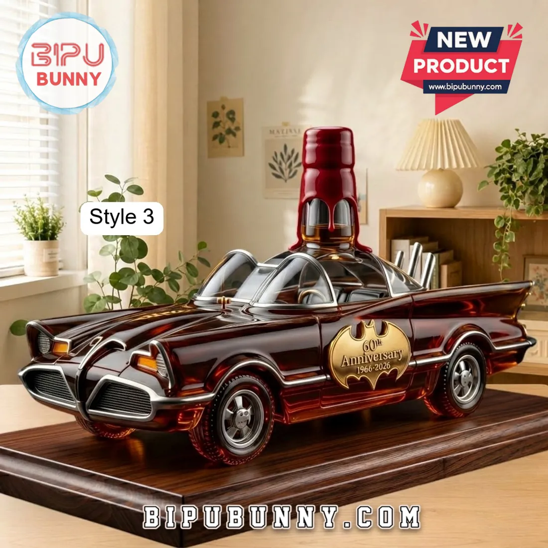 Batman 1966 Batmobile 60th Anniversary Glass Whiskey Decanter Batman 1966 Batmobile 60th Anniversary Glass Whiskey Decanter