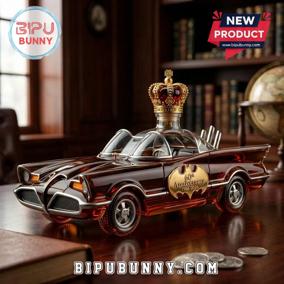 Batman 1966 Batmobile 60th Anniversary Glass Whiskey Decanter Batman 1966 Batmobile 60th Anniversary Glass Whiskey Decanter